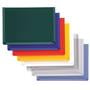 Document display pockets with hook and loop backing in a range of colours