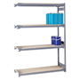 Heavy-duty shelving extension bays with 4 shelves, 455mm bay depth
