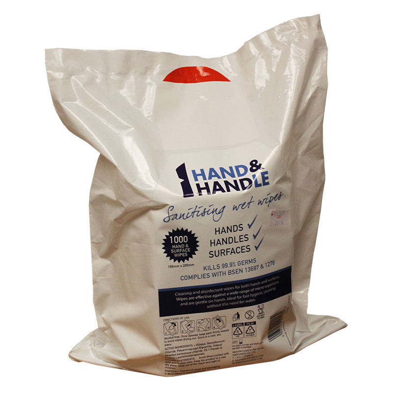 Pack of 1000 Hand and Handle anti-bacterial wet wipes
