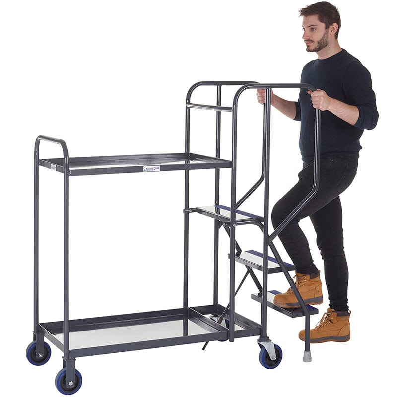 Apollo picking trolley with 3 steps and 2 steel shelves