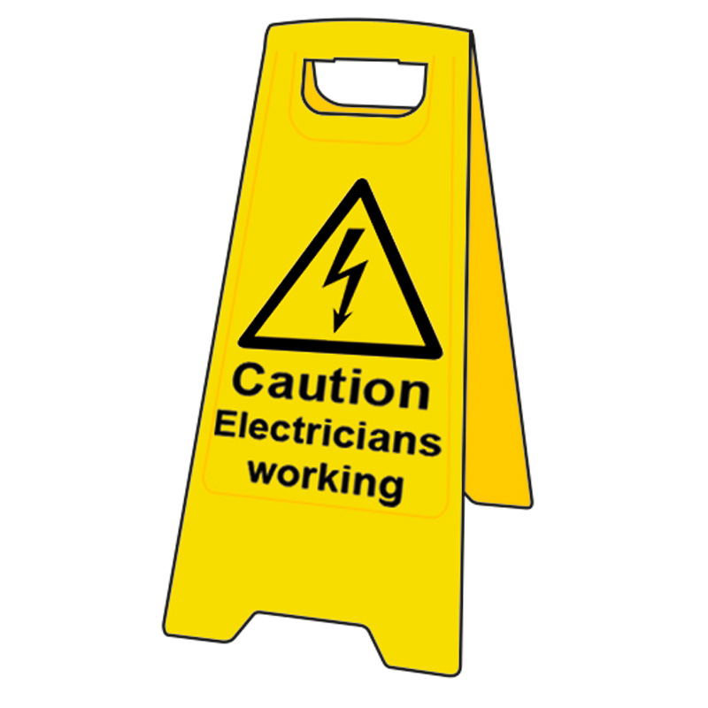Caution Electricians Working Yellow A-Board Floor Sign Stand