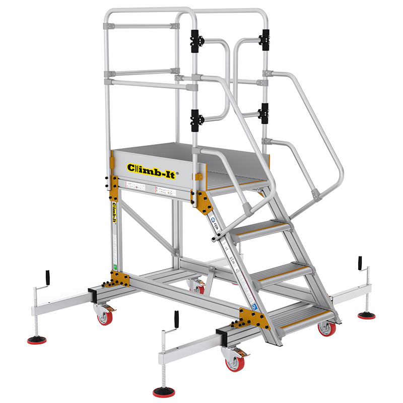 Climb-It 4-tread safety steps with an extra large platform and adjustable stabilisers