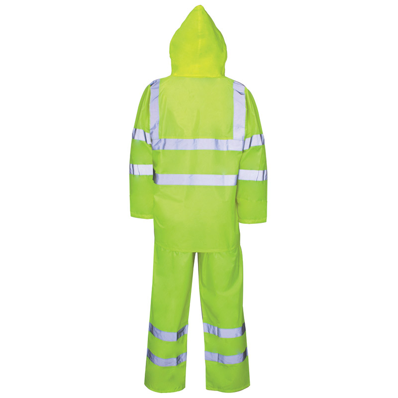 Hi-Vis yellow 2-piece rainsuit with concealed hood