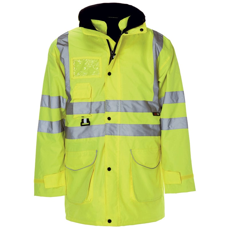 Hi-vis yellow jacket with hood removed
