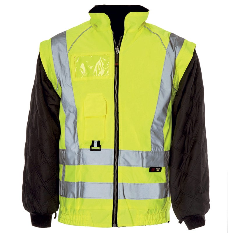 Hi-vis yellow jacket with outer sleeves removed