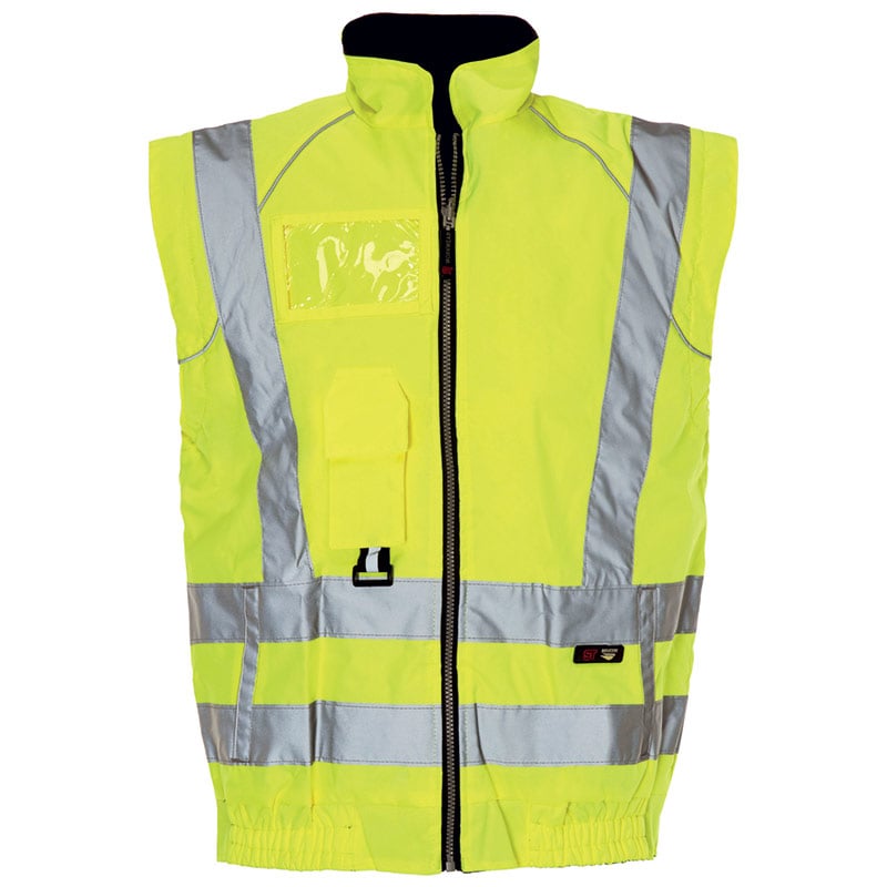 Hi-vis yellow jacket with sleeves removed