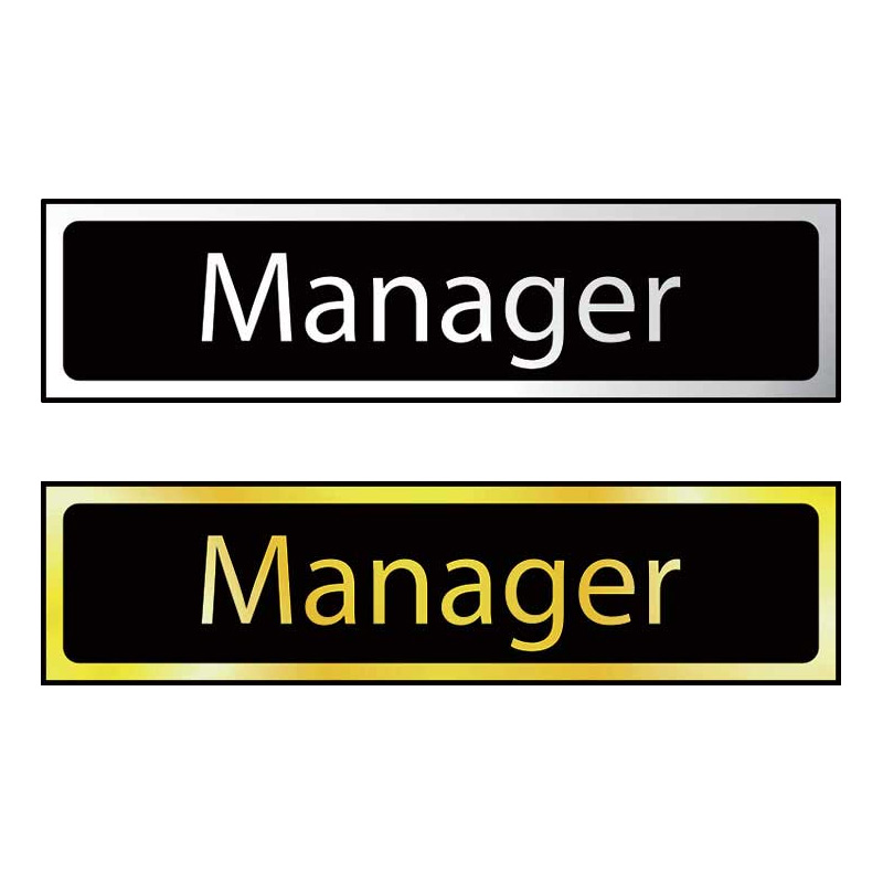 Manager Mini Door Signs in Polished Chrome and Polished Gold Effect Laminate - 50 x 200mm