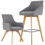 Carmen Wooden Leg Chair & Stool - Grey Fabric Upholstery