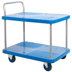 300kg ProPlaz blue tray trolley with 2 reinforced polypropylene shelves