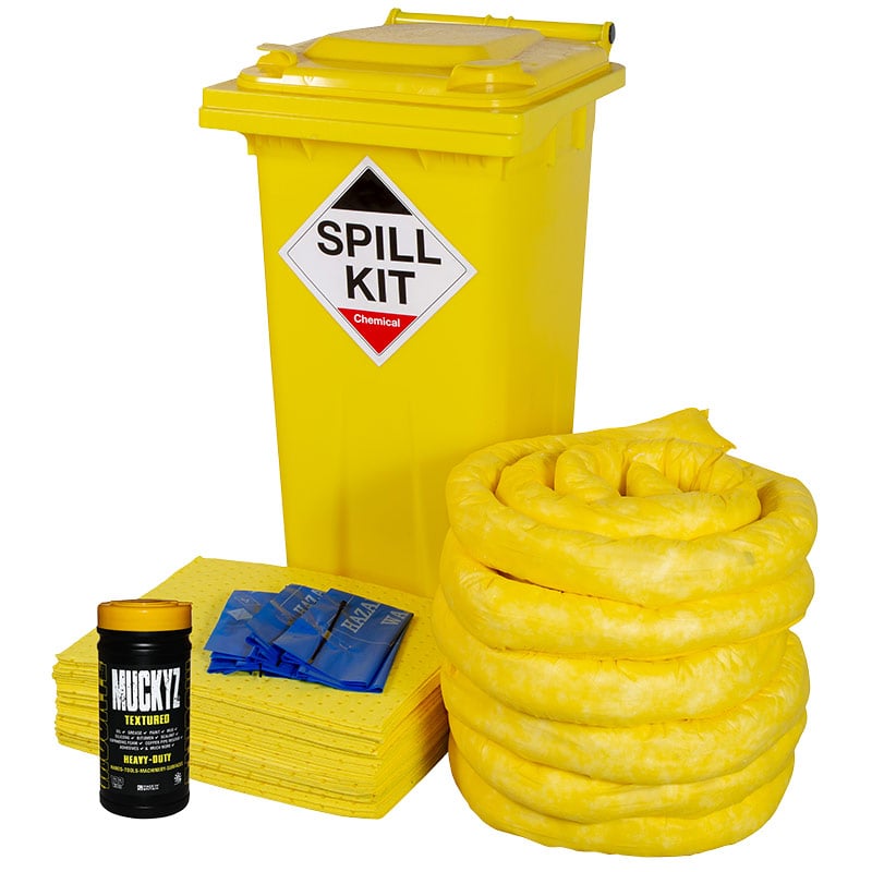 120L Chemical Spill Kit in yellow wheelie bin