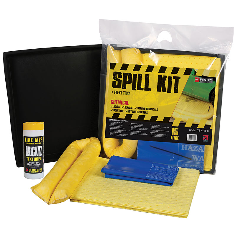 15 Litre Chemical Spill Kit with 52cm x 52cm flexi tray