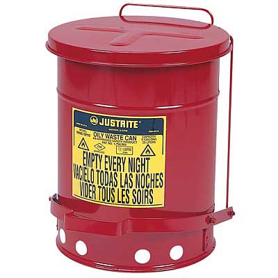 Justrite 20L Foot-Operated Oily Waste Can - 302mm Diameter x 403mm High
