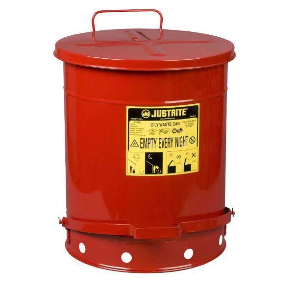 Justrite 52L Foot-Operated Oily Waste Can - 408mm Diameter x 514mm High