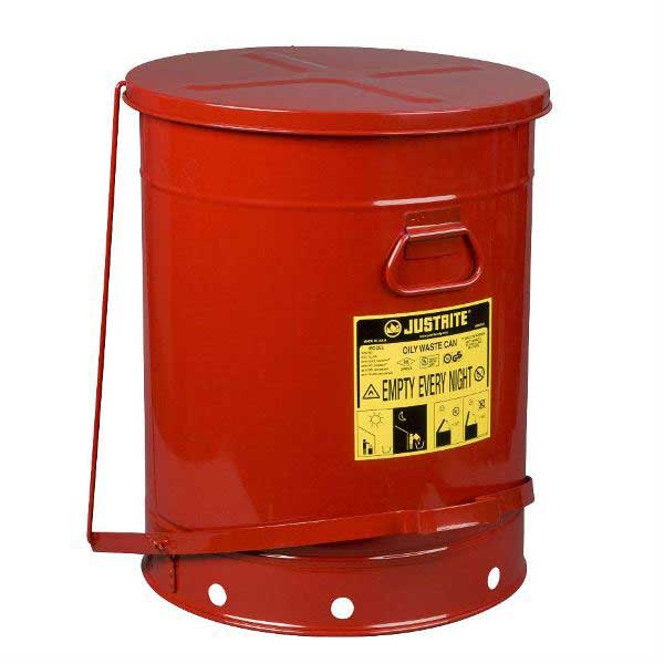 Justrite 80L Foot-Operated Oily Waste Can - 467mm Diameter x 595mm High