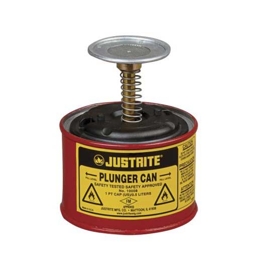 Justrite 0.5 litre Plunger Cans for flammable liquids