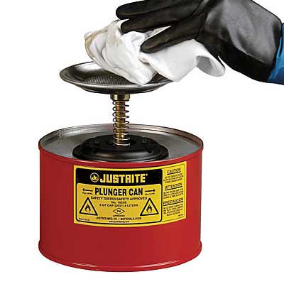 Justrite 2.0 litre Plunger Cans for flammable liquids