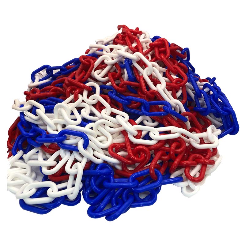 25m Long 8mm Thick Plastic Chain - Coronation Red, White & Blue 