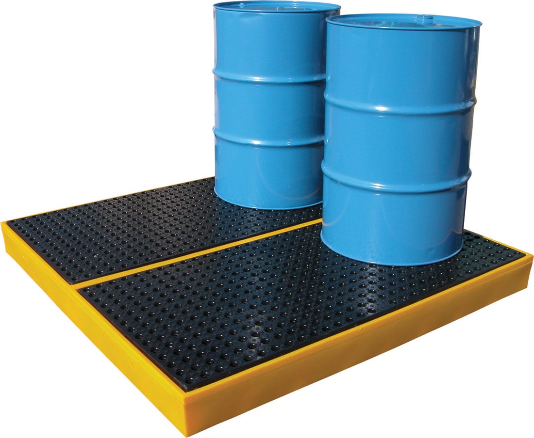 4 Drum Work Floor Spill Containment - Yellow - 1.6m x 1.6m - 239 litres