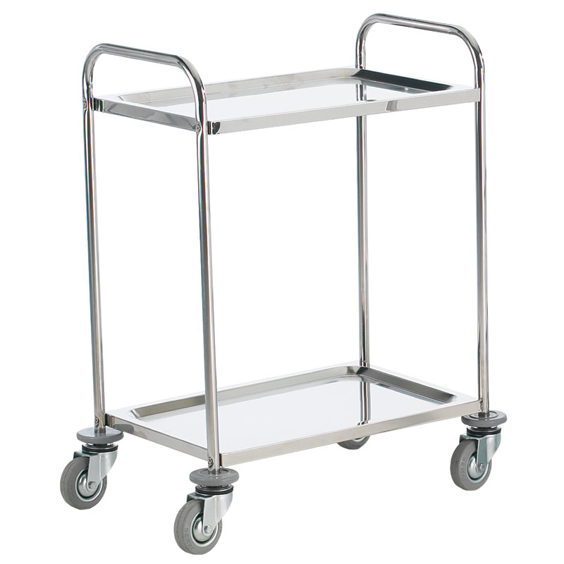304 Grade Stainless Steel Trolley with Corner Buffers - 2 Shelves - 100kg capacity