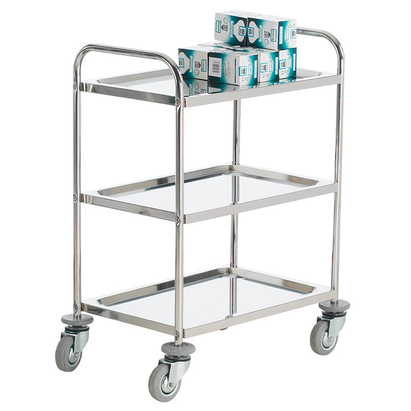 304 Grade Stainless Steel Trolley with Corner Buffers - 3 Shelves - 100kg capacity