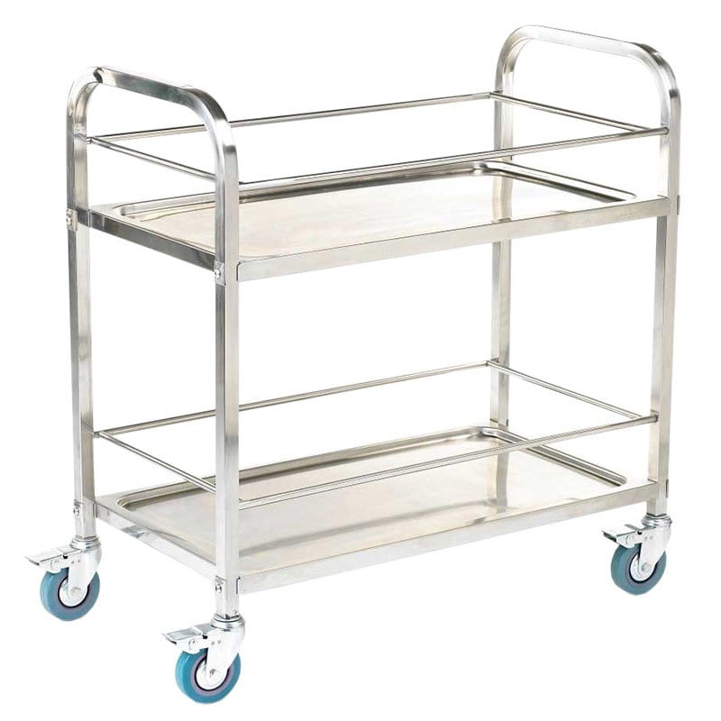 304 grade Stainless Steel Trolley - 2 Shelves & retaining rods - 100kg capacity