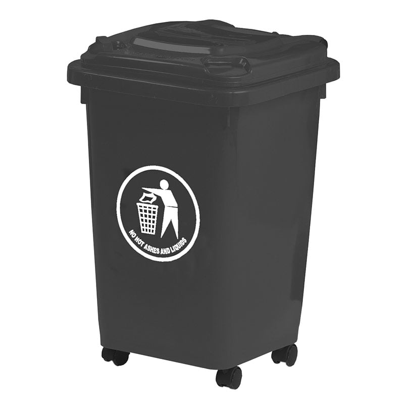 50L Dark Grey Wheeled Bin - indoor use - Complies to BS/EN 840 - 30% recycled Polyethylene