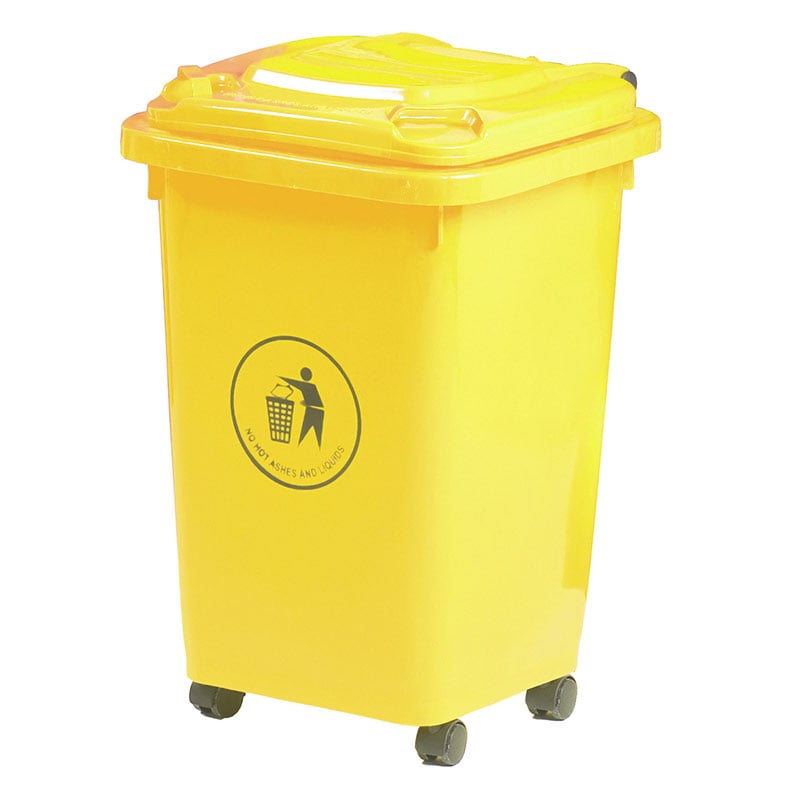 50L Yellow Wheeled Bin - indoor use - Complies to BS/EN 840 - 100% Virgin Polyethylene
