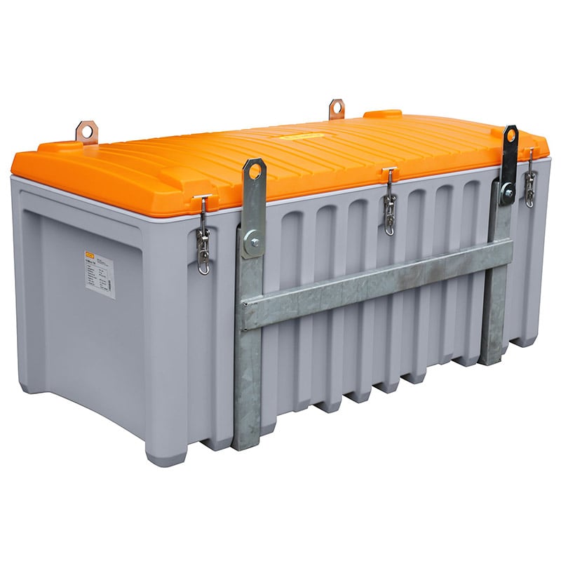 CEMbox 750L Heavy-Duty Storage Box with Side Door for Use With Cranes - Grey & Orange - 800 x 860 x 1700mm