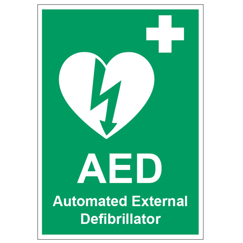 Dark Green AED Automated External Defibrillator Sign - Self-Adhesive Vinyl - 100 x 150mm