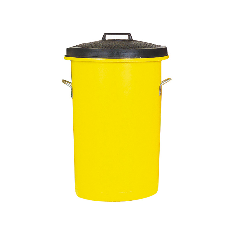 96 Litre Heavy Duty Yellow Dustbin with Black Rubber Lid