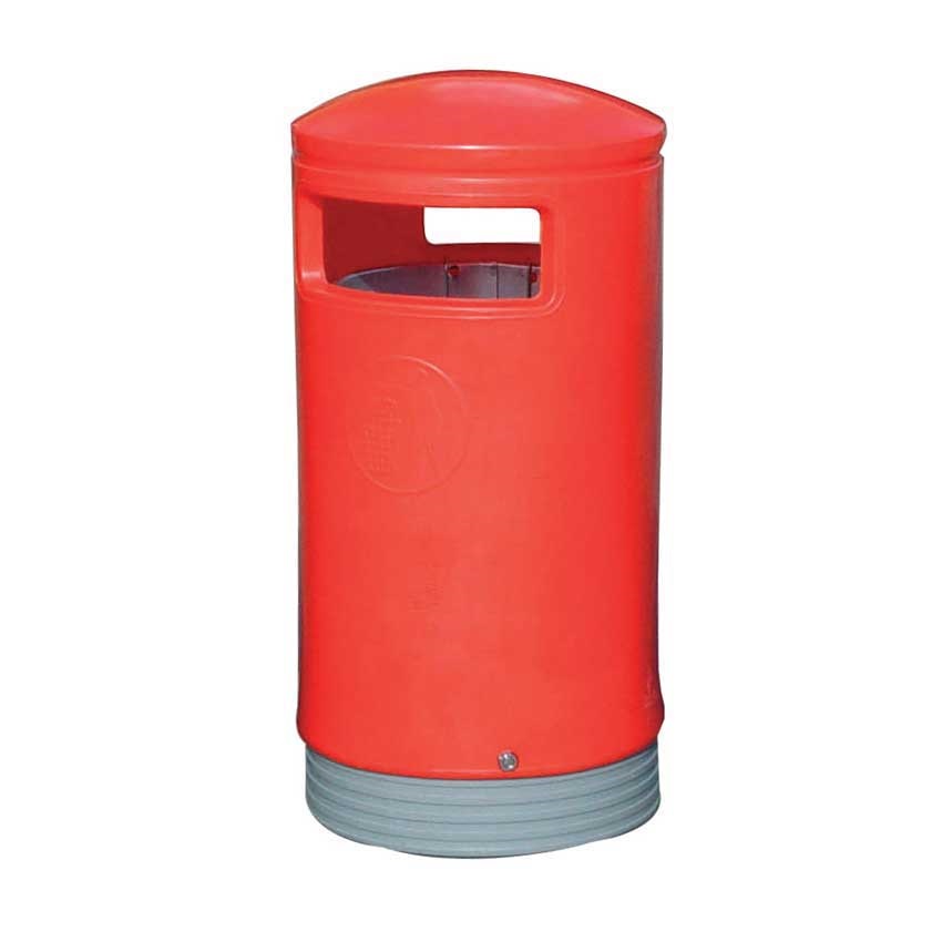 Outdoor Hooded Top Litter Bin - Red