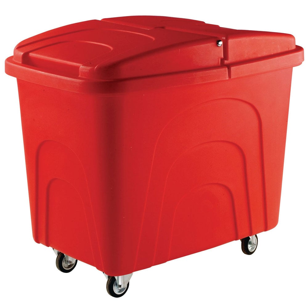 Plastic Container Truck, Corner Wheels, Red, with Lid, Polypropylene Base