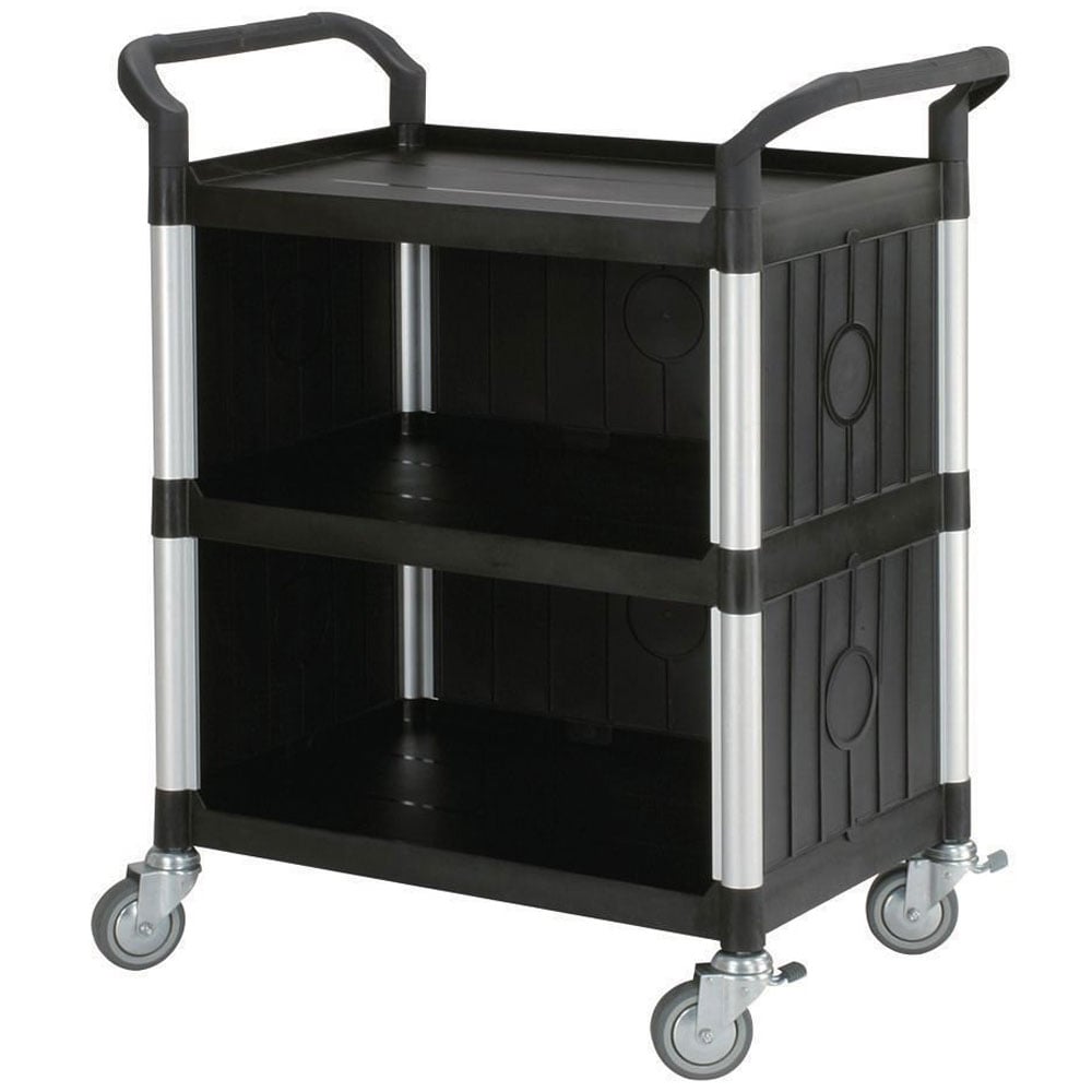 3 Shelf Plastic & Aluminium Tray Trolley with Panels on 3 Sides - 1000 x 480 x 850mm - 250kg Capacity