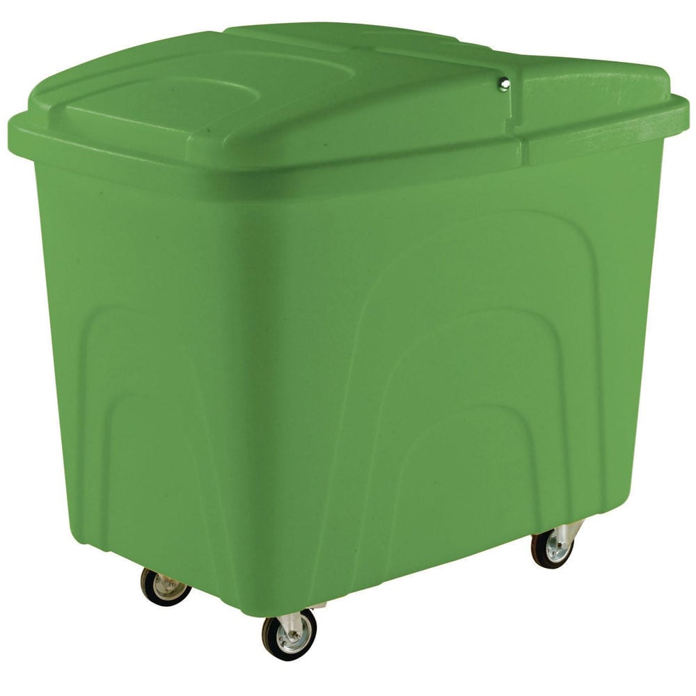 Plastic Container Truck, Corner Wheels, Green, with Lid, Polypropylene Base