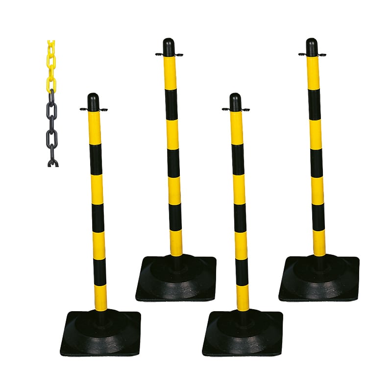 Barrier Kit - 4 Posts, 6mm Chain, Rubber Square base, Yellow & Black