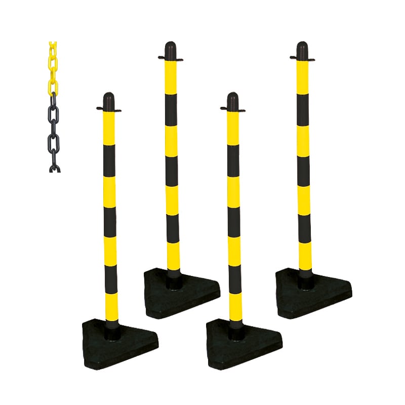 Barrier Kit - 4 Posts, 6mm Chain, Concrete Triangular base, Yellow & Black