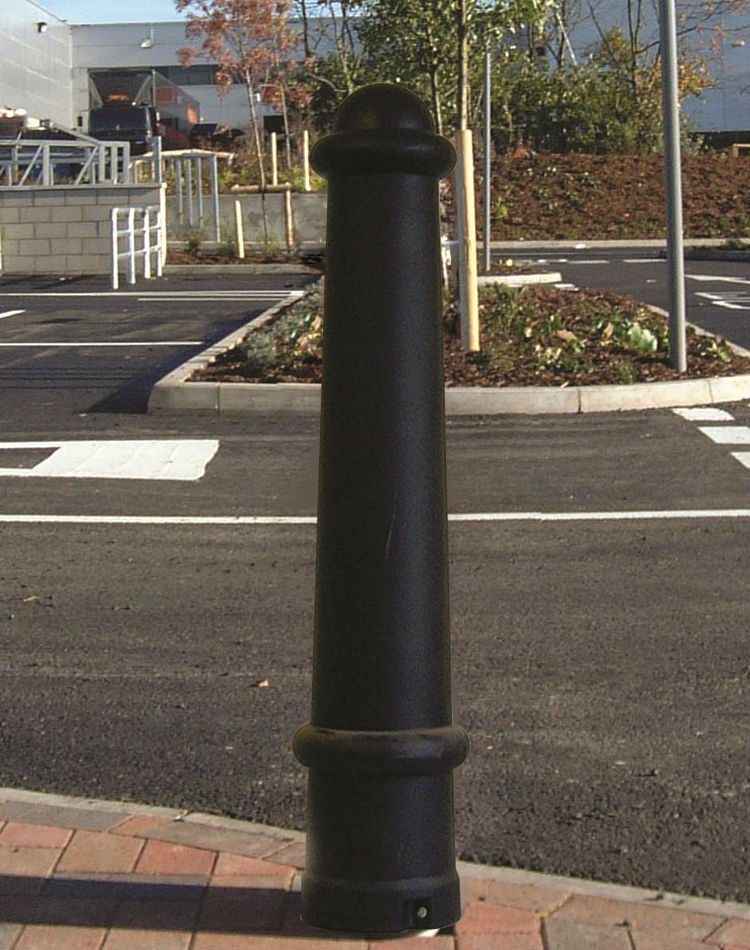 H/D Fixed Steel Core Bollards with Black Sleeves Tapered Sides