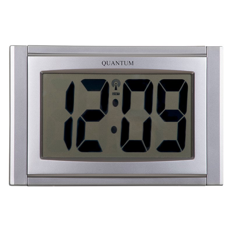 Large digit LCD radio controlled clock - 155 x 240 x 35mm - Silver