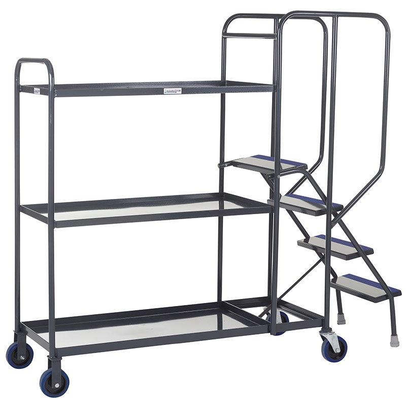 Apollo Picking Trolley with 4 Steps and 3 Steel Shelves - 1570 x 600 x 1750mm