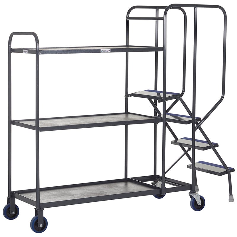 Apollo Picking Trolley with 4 Steps and 3 Timber Shelves - 1570 x 600 x 1750mm