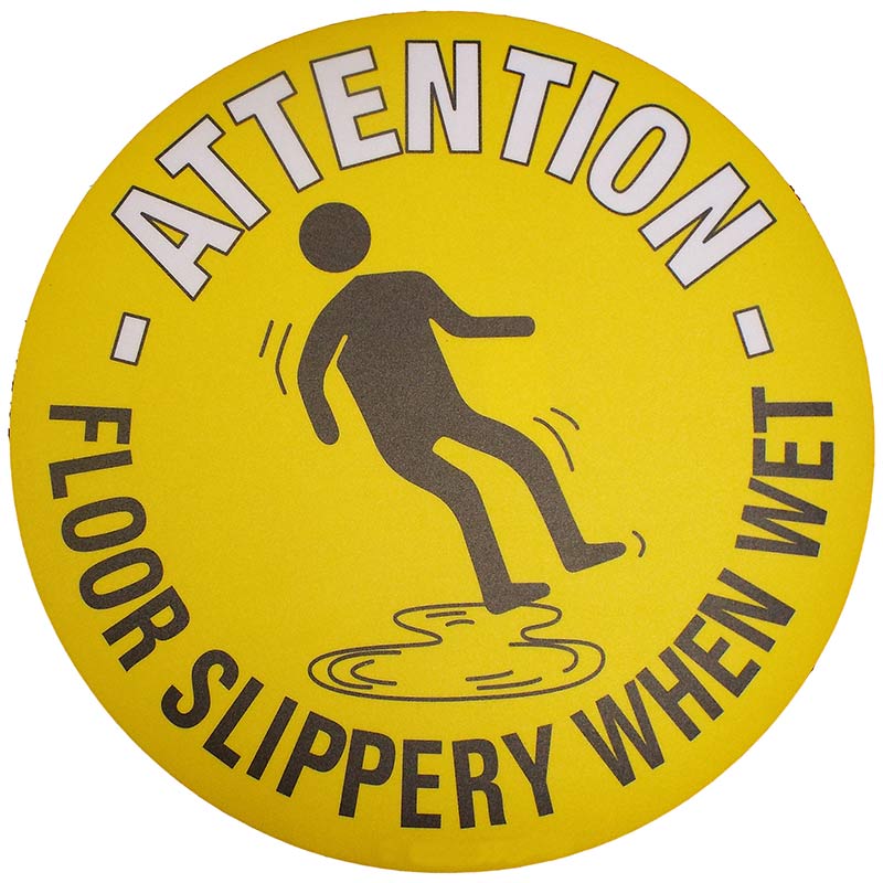 Attention Slippery When Wet Floor Sign - Graphic Floor Marker Sticker Sign - 430mm diameter