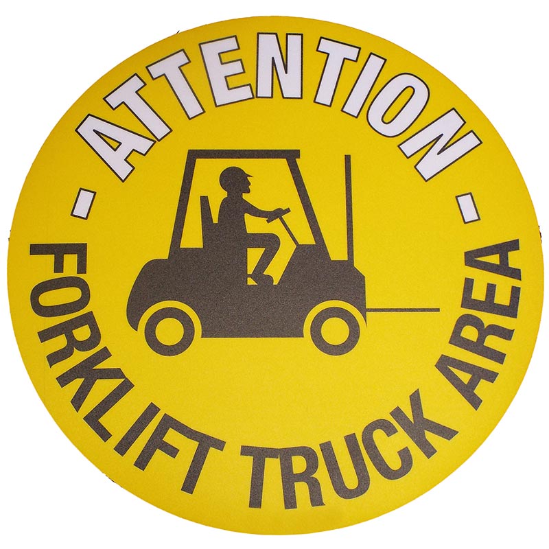 Attention Forklift Truck Area Graphic Floor Sign Sticker - 430mm diameter