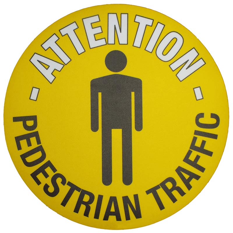 Attention Pedestrian Traffic - Graphic Floor Sign Sticker - 430mm diameter