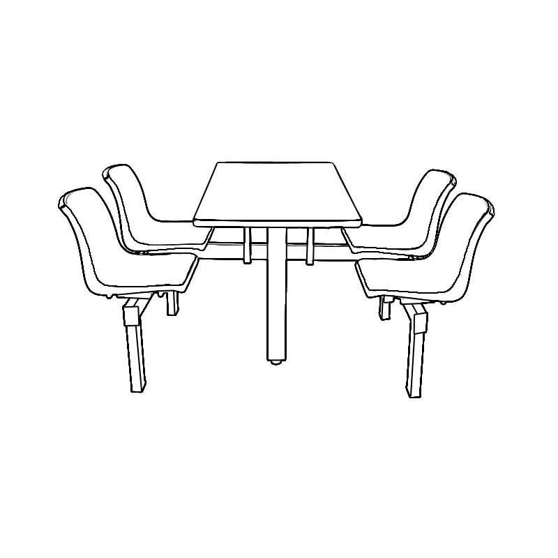 Steel Canteen Table Unit with Moulded Polypropylene Seats - 4 Seat Edge Unit