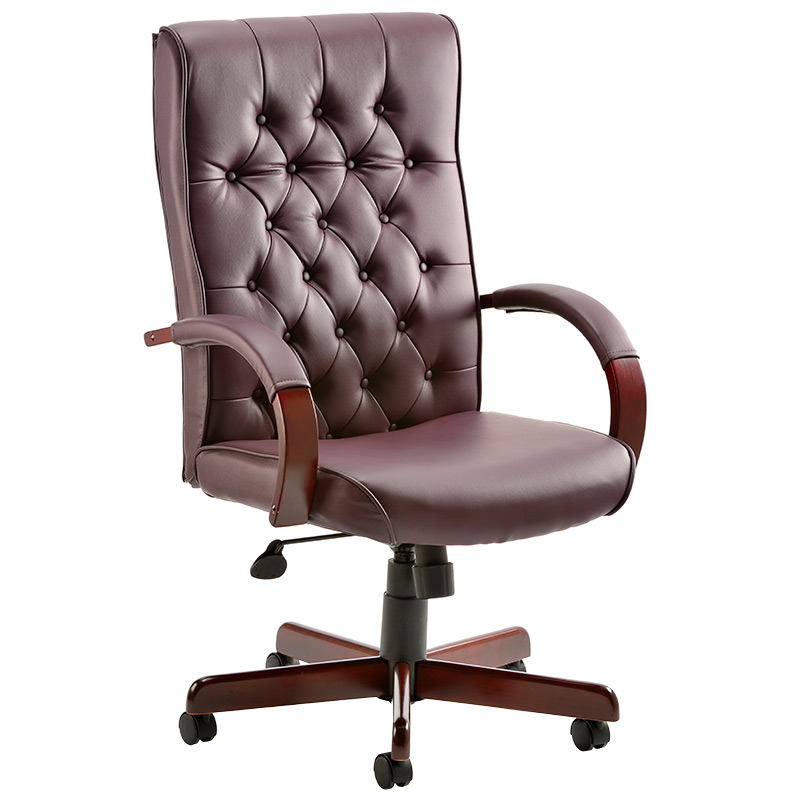 Chesterfield High Back Leather Executive Office Chair - Burgundy