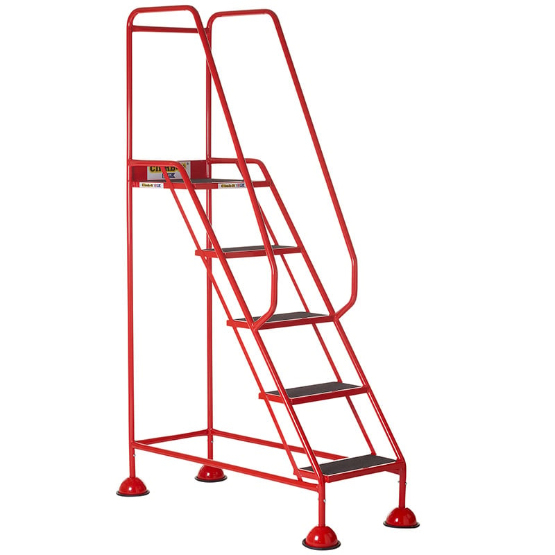Climb-It 5 Tread Domed Feet Steps - Anti-Slip Rubber Treads - 2030 x 610 x 1150mm - Red