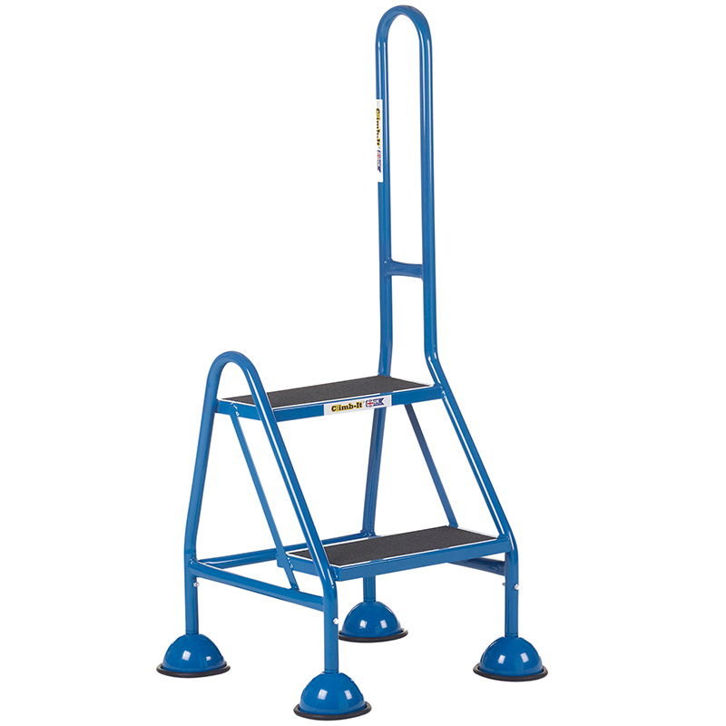 Climb-It Domed Feet Handy Steps with Side Handrail - 1185 x 540 x 540mm - Blue