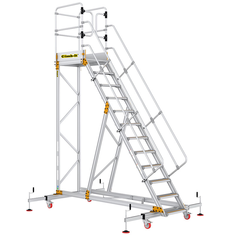 Climb-It 12-Tread Extra Large Platform Aluminium Safety Steps with Adjustable Stabilisers - 2500mm platform height