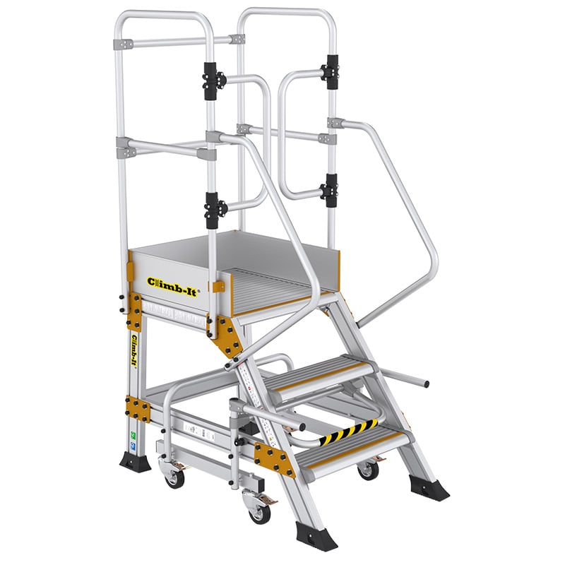 Climb-It 3-Tread Aluminium  Safety Steps with Safety Lock - 750mm Platform Height - EN131 Professional Rated