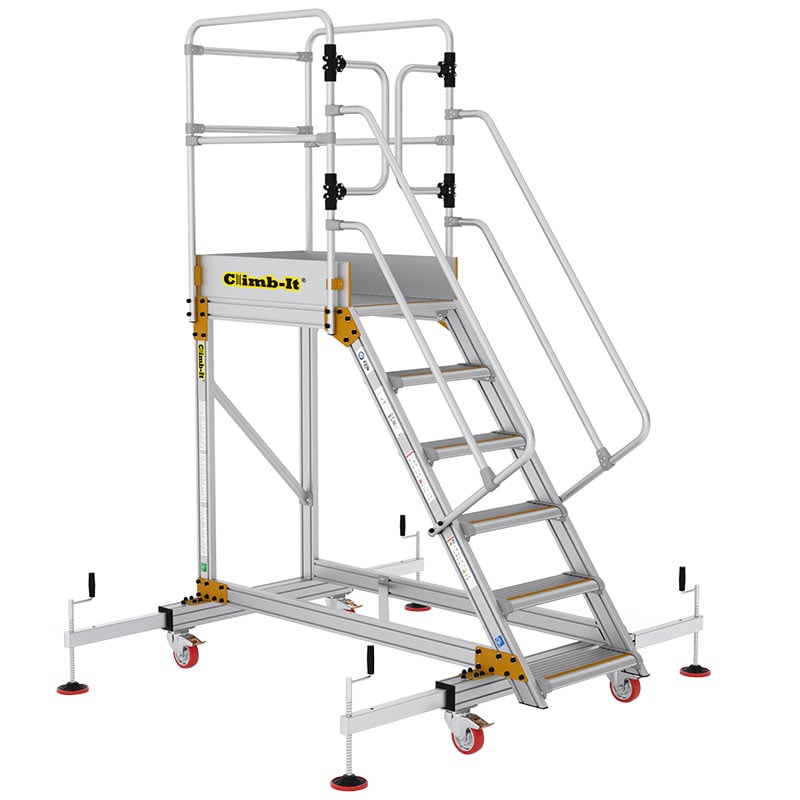 Climb-It 6-Tread Extra Large Platform Aluminium Safety Steps with Adjustable Stabilisers -1500mm platform height